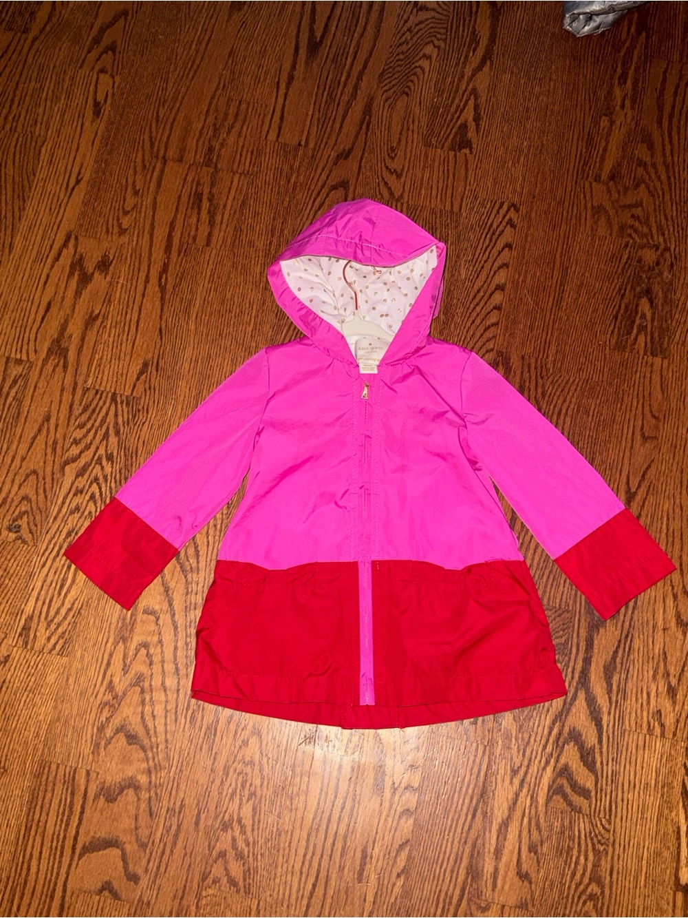 Kate Spade Girls' Pink and Red Colorblock Hooded Raincoat